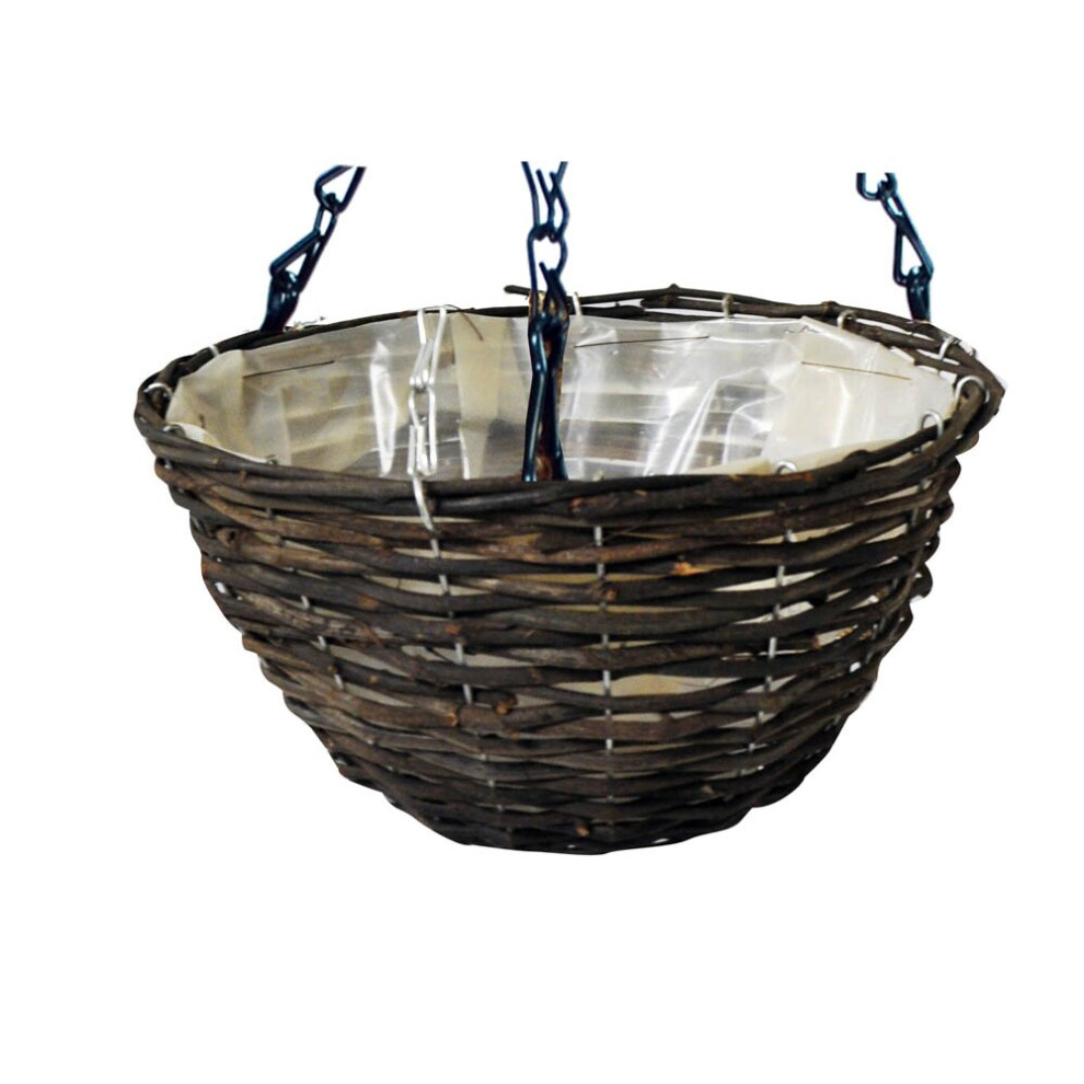 Kingfisher 14Inch Dark Rattan Heavy Duty Wall Hanging Basket Liner Flower Plant Pot Planter