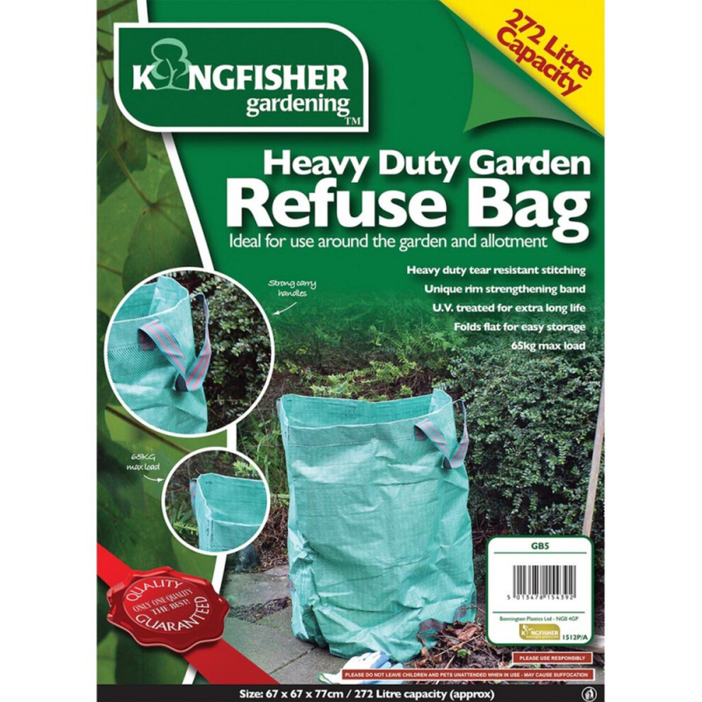 Kingfisher Heavy Duty Large Garden Outdoor Leaves Grass Reinforced Refuse Bag Green