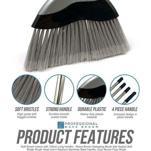 Soft Indoor Broom Long Handled Sweeping Wave Brush Bristle Kitchen 2