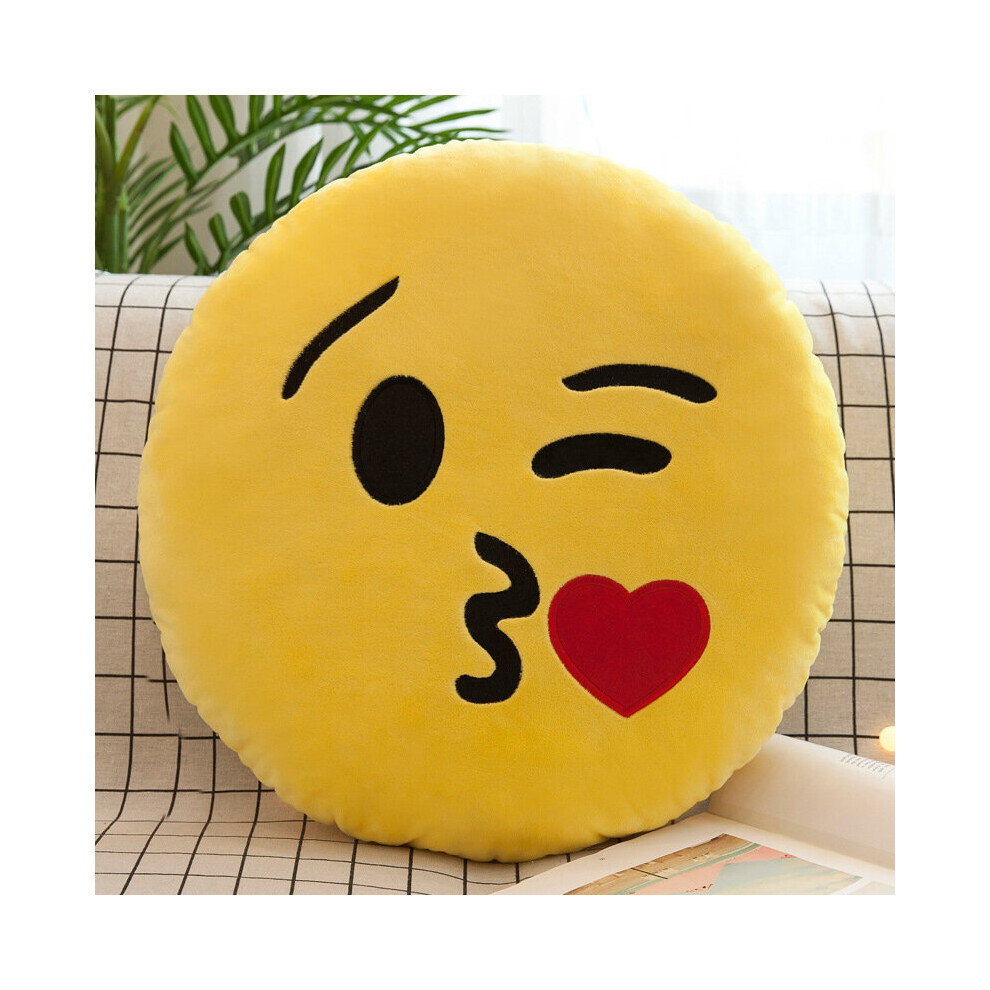 (Blow kiss, 32cm) Design Emoji Round Cushion Pillow for Home Decor Kids Room Decorative Plush Pillow for Car Sofa Pets Cushions