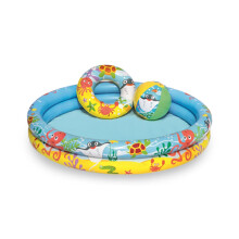 Bestway Planschbecken-Set Wasserfreunde 122 x 20 cm – 137 L, 2 Luft-Ringe, Sicherheitsventile | BW51124-19