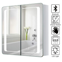 Modern LED Bathroom Mirror Cabinet with Shaver Socket Bluetooth