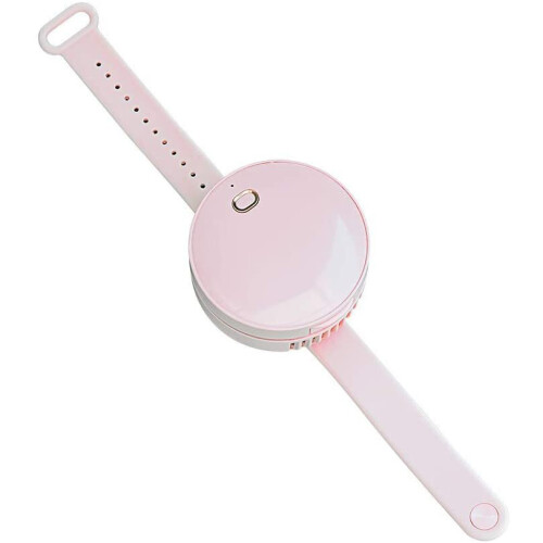 (Pink) Wrist Mirror Without Leaf Fan USB Mute Watch Fan