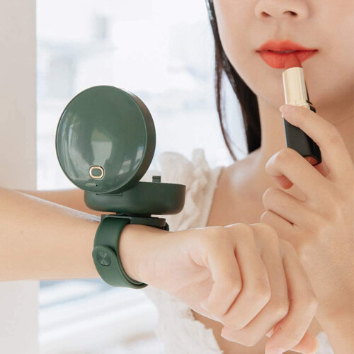 (Pink) Wrist Mirror Without Leaf Fan USB Mute Watch Fan 1