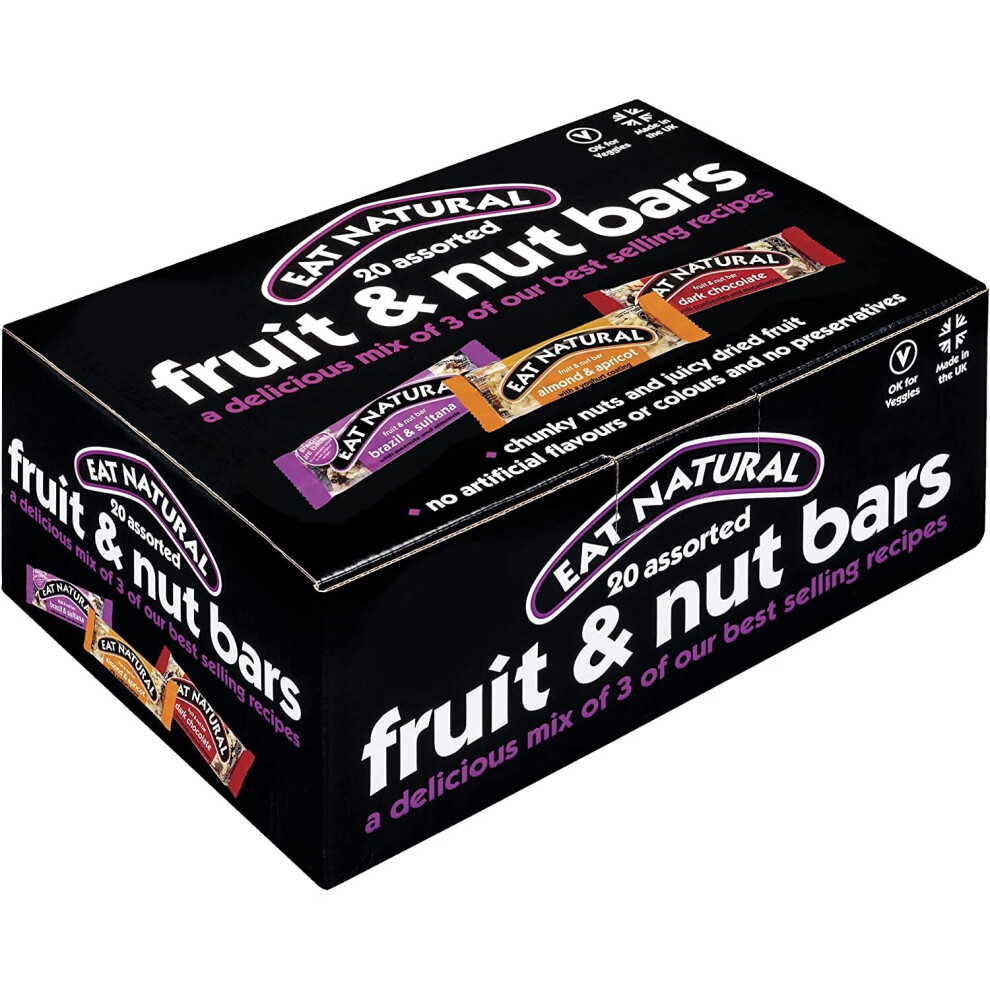 Eat Natural Fruit & Nut Cereal Bars-Assorted Flavours Mixed Box 20 Pack-7x50g Brazil & Sultana, 7x50g Almond & Apricot, 6x45g Cranberries & Macadamias