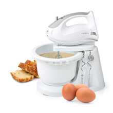 Handrührgerät | 200 W | 5 Geschwindigkeitsstufen | Turbofunktion | Drehbare Schüssel / 2 Knethaken / 2 Schneebesen | Grau / Weiß