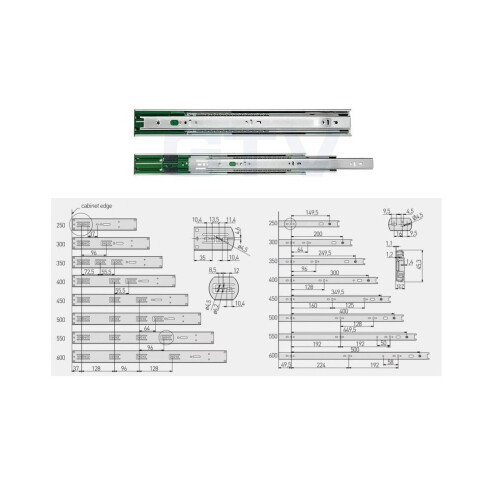 GTV (550mm) Drawer Runners Soft Close GTV - Versalite plus 2