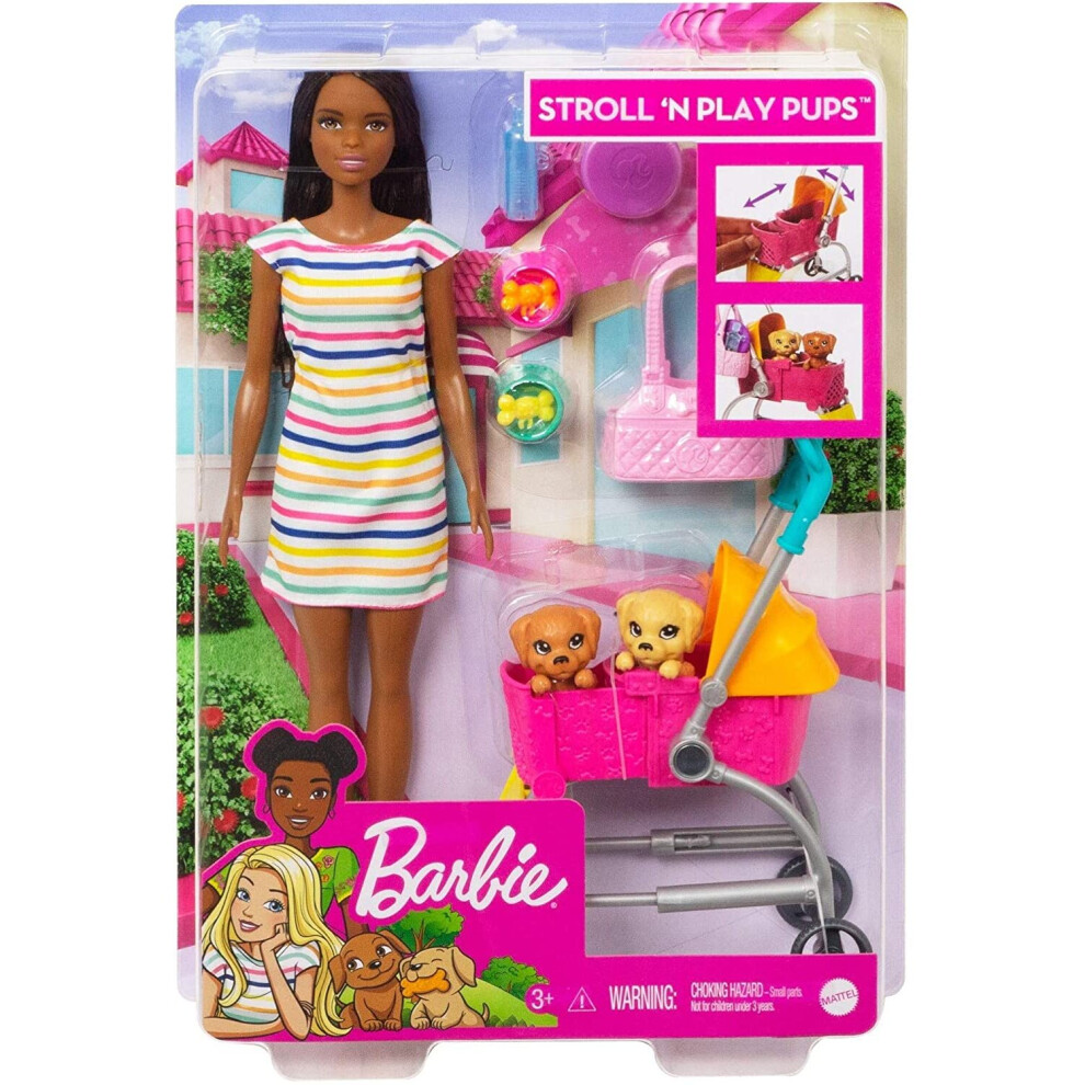 Barbie Stroll N Play Pups Doll And Accessories