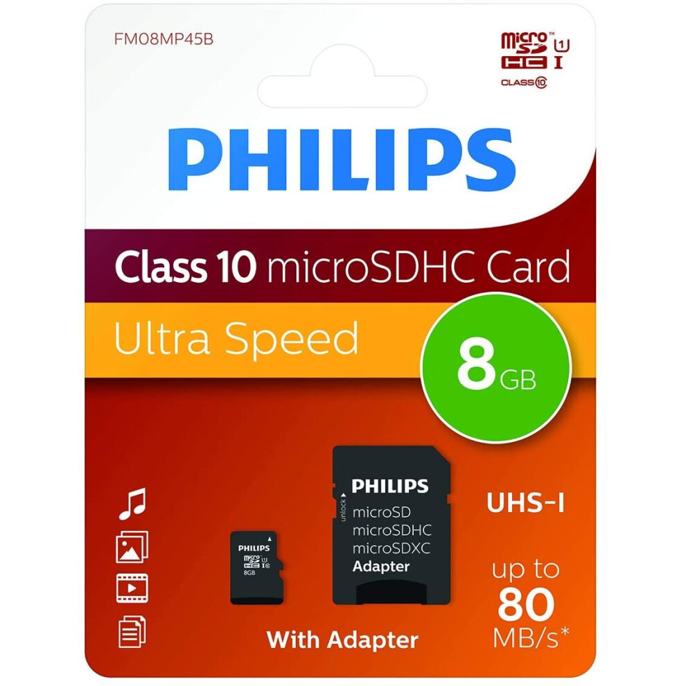 Philips Micro SDHC Memory Card Class 10 With Adapter - 8GB