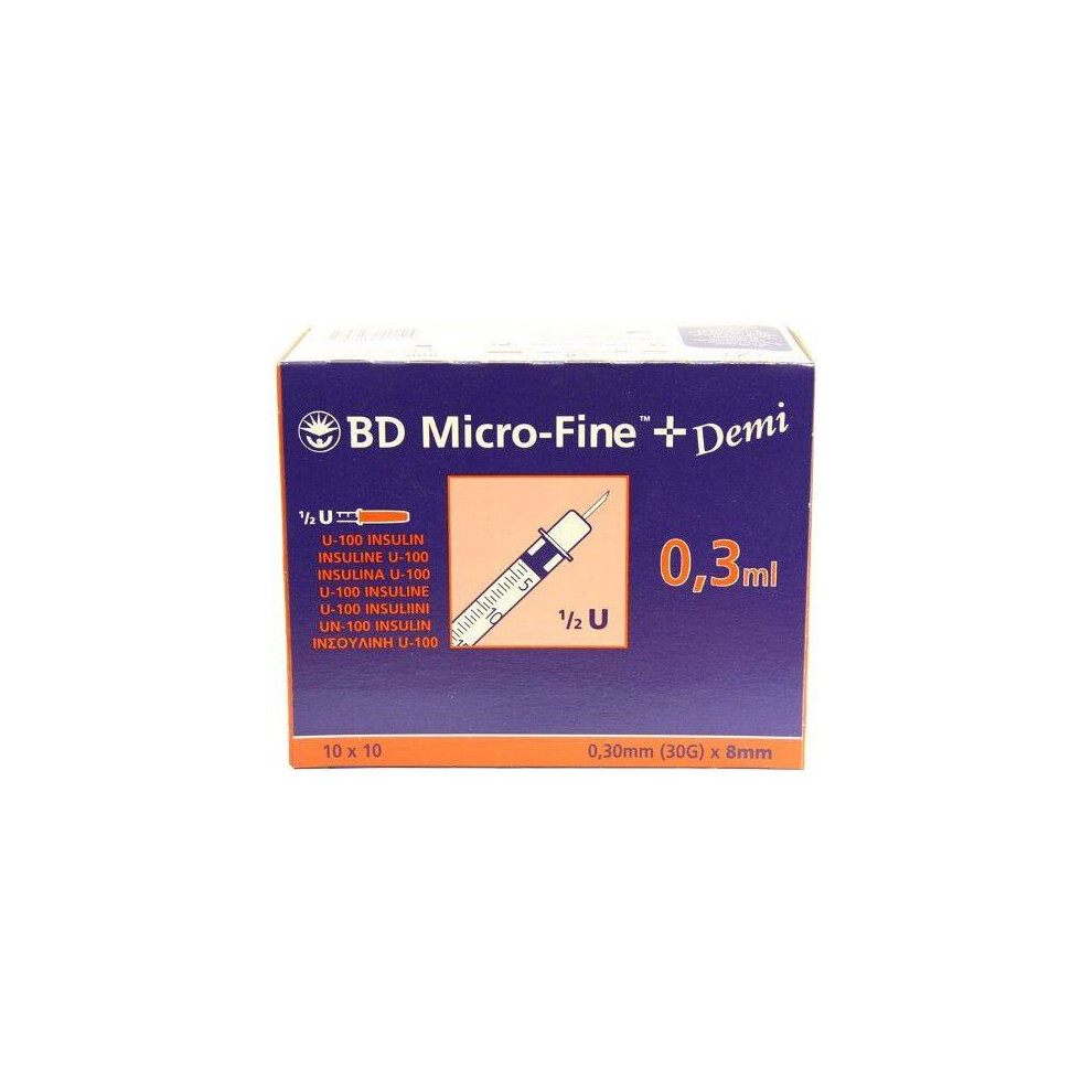 2X BD Micro-Fine Demi 0.3ml Syringe 0.3mm (30G) x 8mm pack of 100