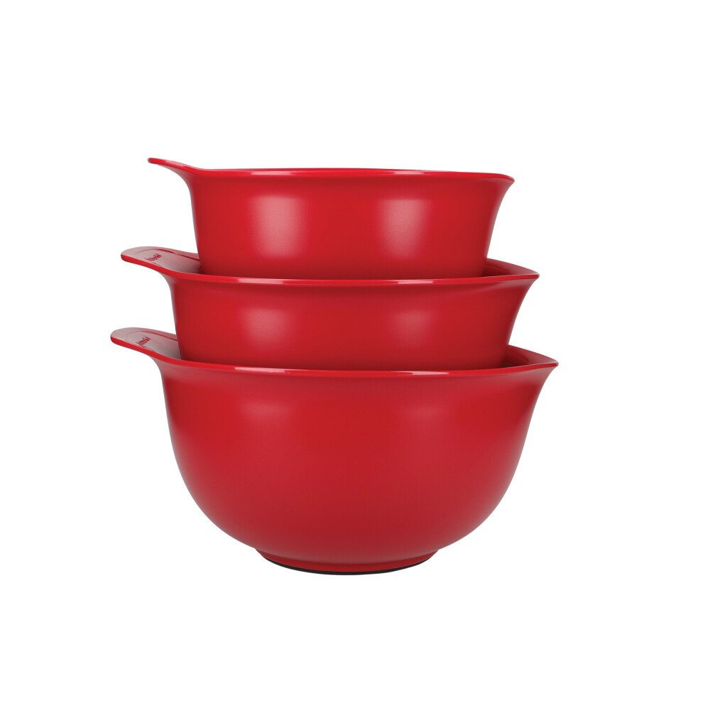 Kitchenaid Set Of 3 Mixing Bowls, Dishwasher Safe Nesting Bowls With Non-Slip Base And Spout Empire Red