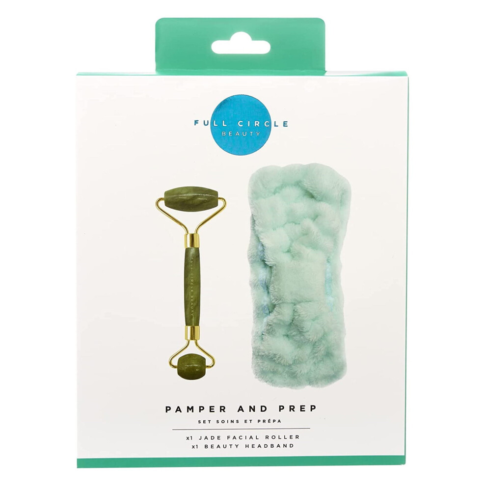 Full Circle Beauty Pamper & Prep Jade Stone Facial Roller And Facial Headband