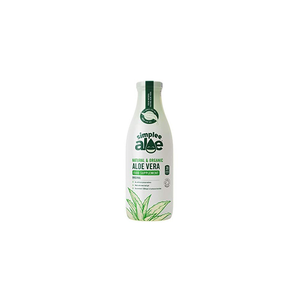 Simplee Aloe Original Aloe Vera Juice 1 Litre - 100% Natural & Organic, Cold-Pressed, No Artificial Preservatives, 1200Mg/L Polysaccharides
