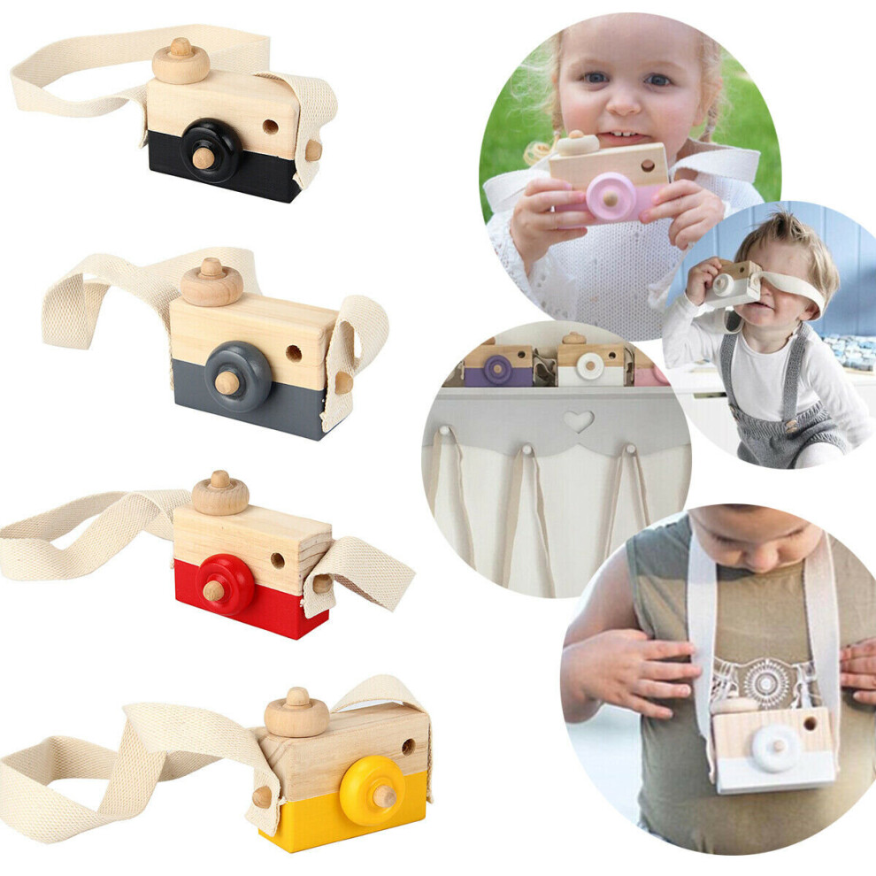 (White) Wood Camera Children Room Decor Natural Safe Wooden Toy Painted Nursery Toys