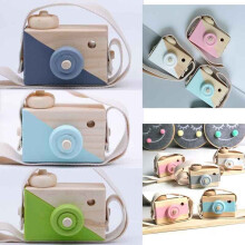 (Grey) Child Room Decor Kids Baby Wood Camera Toys Natural Safe Wooden Camera