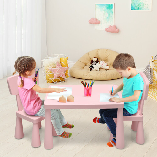 Gymax Children Play Table with 2-Piece Chairs for Eating Drawing Writing