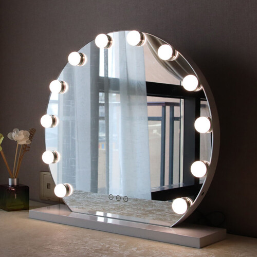 Living And Home Hollywood Semicircle Tabletop Make Up Mirror with Light Dimmable LED Bulbs