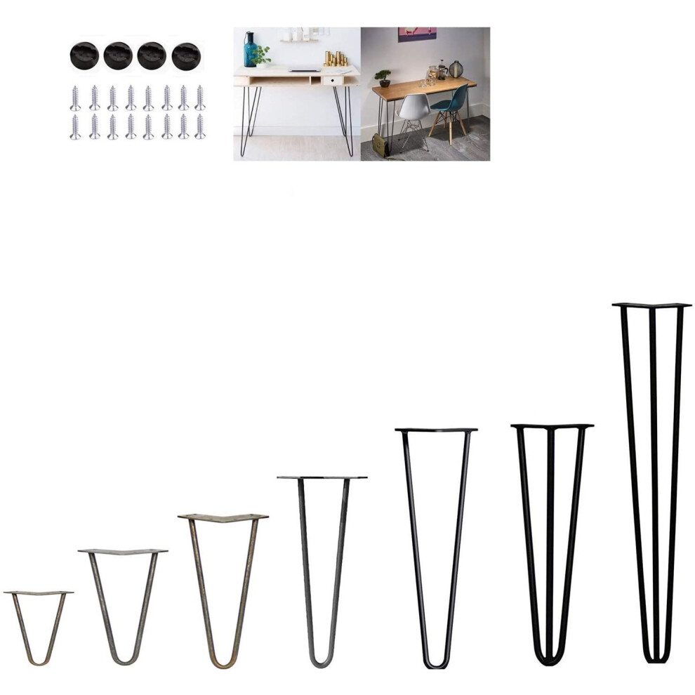 (4inch(10cm), 2Rod, Black) 4Pcs Hairpin Table Legs Heavy Duty DIY Furniture