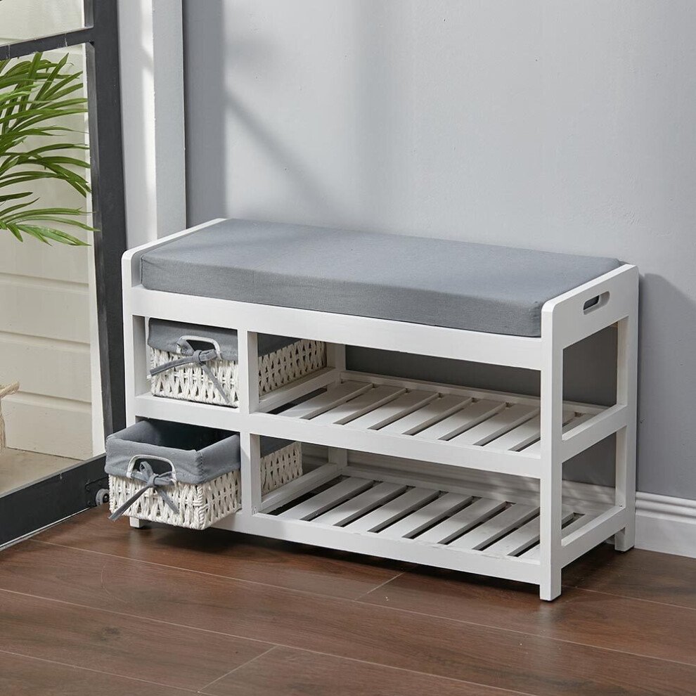Hallway Bench Shoe Storage Cabinet with 2 Baskets