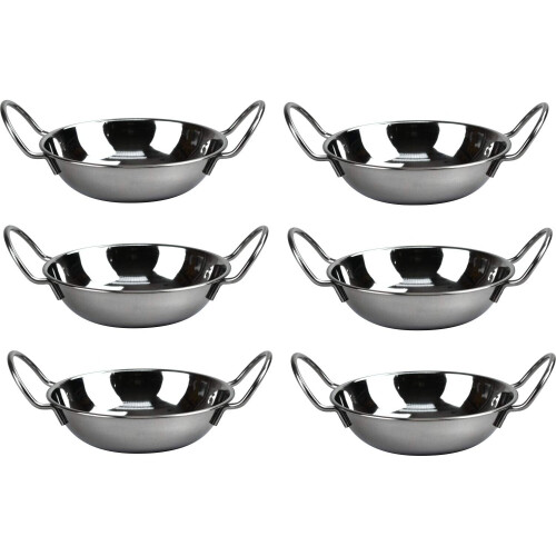 SET OF 6 STAINLESS STEEL 17CM BALTI DISHES INDIAN SERVING DISHES CURRY