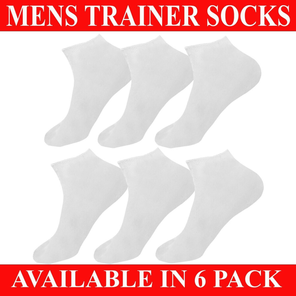 (White (M10512), 6 Pack) Mens Trainer Socks Sports Ankle Liner Invisible Low Cut Cotton Socks Size 6-11