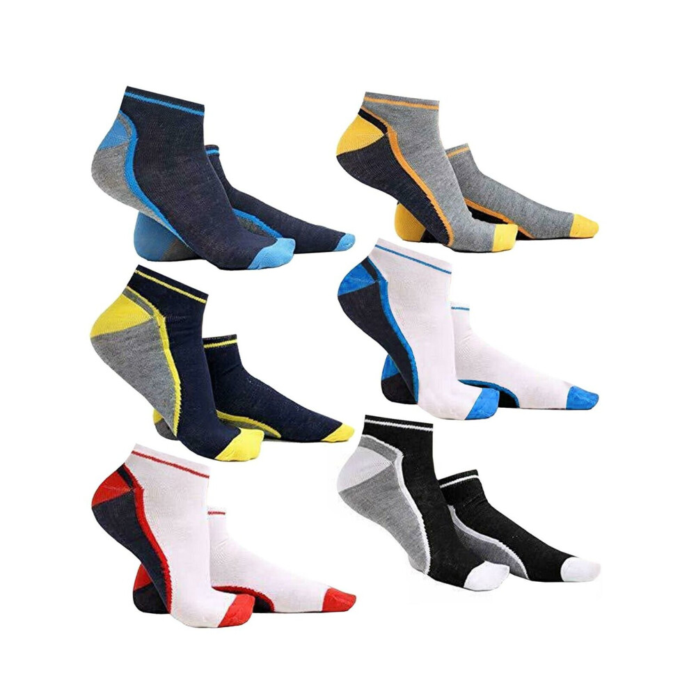 (Multicoloured (M10791), 6 Pack) Mens Trainer Socks Sports Ankle Liner Invisible Low Cut Cotton Socks Size 6-11