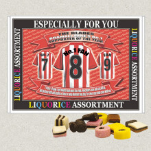 (Liquorice ) Sheffield United Football Shirt Gift Boxed Sweets Available in Vanilla Fudge, Fruit Jellies, Liquorice, Chocolate Footballs And Haribo Mix