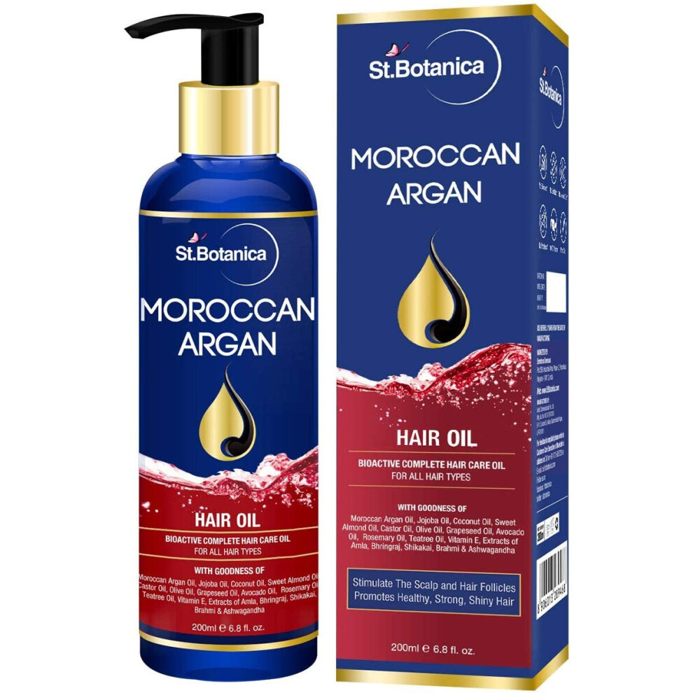 St.Botanica Moroccan Argan Hair Growth Oil (With Pure Argan, Jojoba, Almond, Castor, Olive, Avocado, Rosemary Oils), 200ml