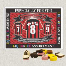 (Liquorice ) Bournemouth Football Shirt Gift Boxed Sweets Available in Vanilla Fudge, Fruit Jellies, Liquorice, Chocolate Footballs And Haribo Mix
