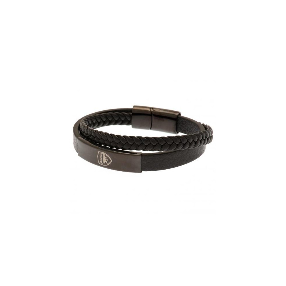 Arsenal FC Black Twin Design IP Leather Bracelet