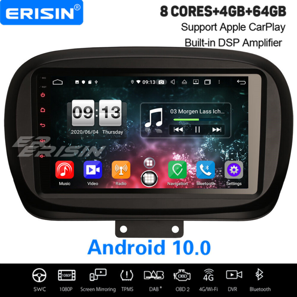 9" 8-Core Android 10.0 Car Stereo Dsp Sat Nav Carplay Dab+ Obd2 Bluetooth Usb Fiat 500X 737655208481