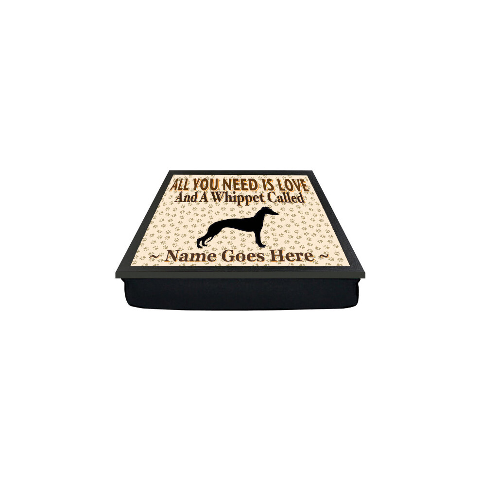 Personalised Gift Products Personalised 'All You Need Is Love' Whippet Dog Breed Cushion Lap Tray Bean Bag Gift Black