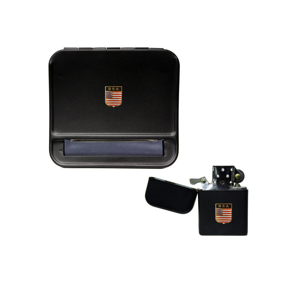 Knight Black Usa Cigarette Rolling Machine And Stormproof Petrol Lighter
