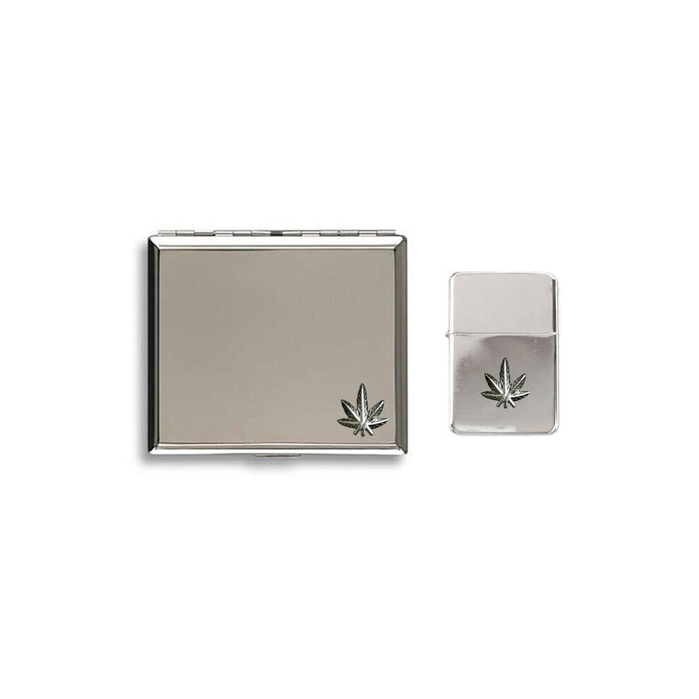 Knight Smoker's Leaf Polished Chrome Cigarette Case And Stormproof Petrol Lighter