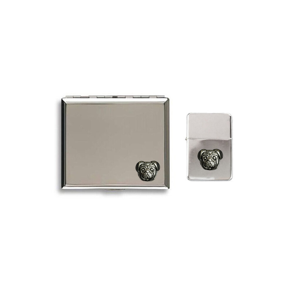 Knight Pug Polished Chrome Cigarette Case And Stormproof Petrol Lighter