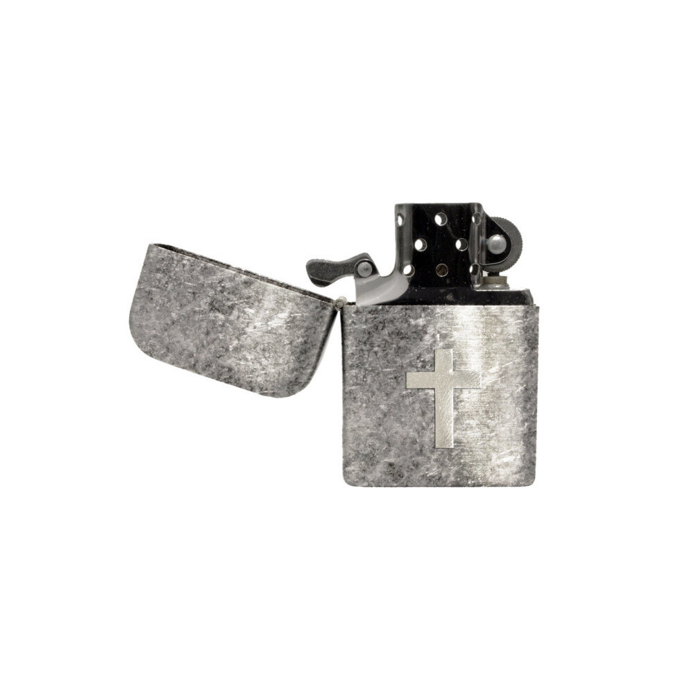 Knight Silver Latin Cross Antique Effect Stormproof Petrol Lighter
