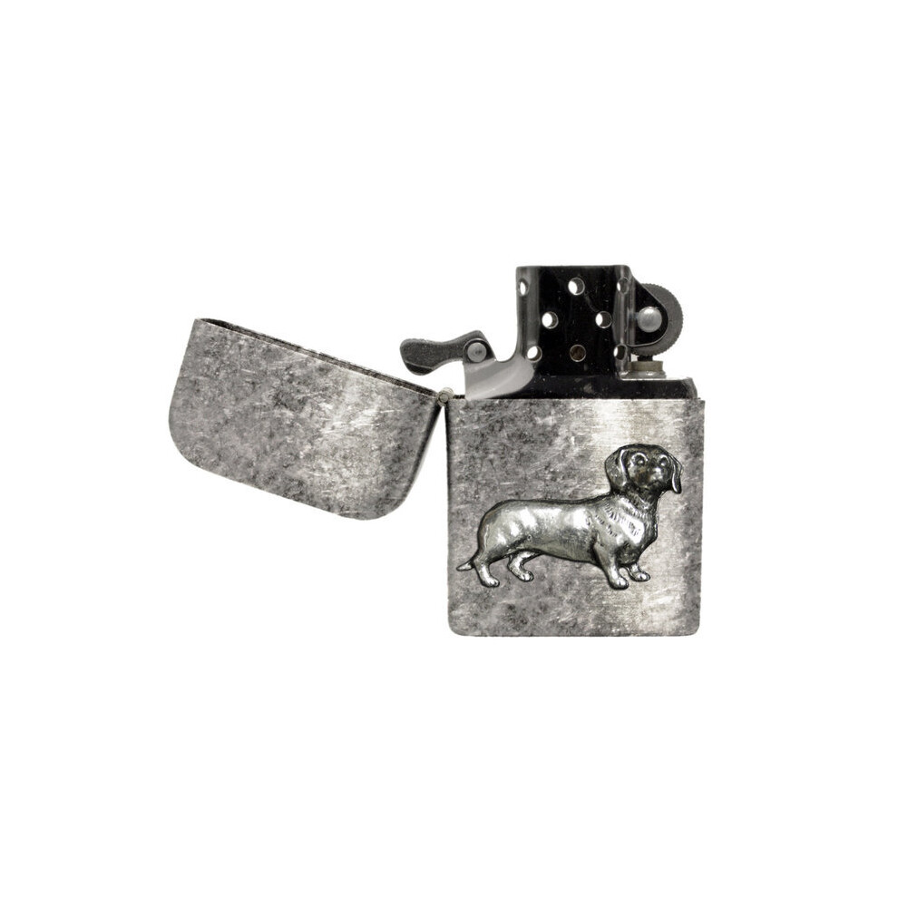 Daschund sausage dog antique effect stormproof petrol lighter