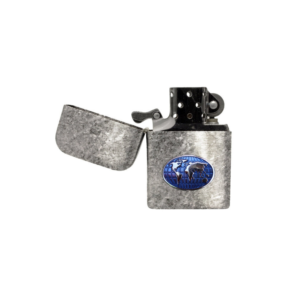 Knight World Map Antique Chrome Effect Petrol Lighter