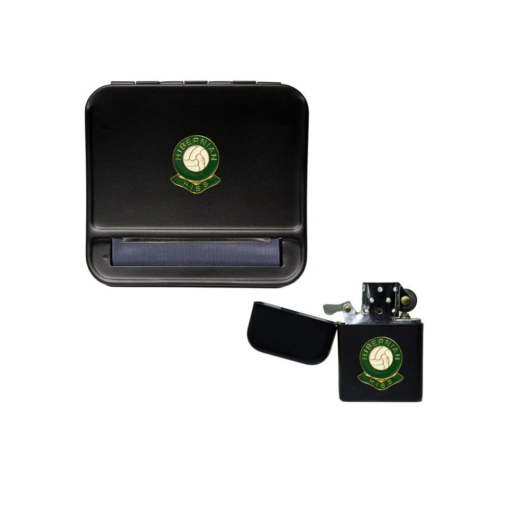 Knight Black Hibernian Football Club Cigarette Rolling Machine And Storproof Petrol Lighter