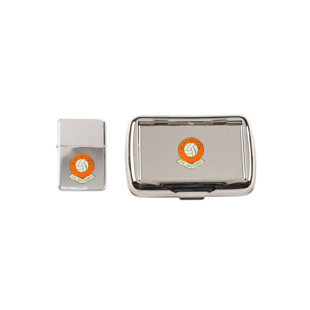 Knight Blackpool Football Club Polished Chrome Tobacco Tin And Stormproof Petrol Lighter