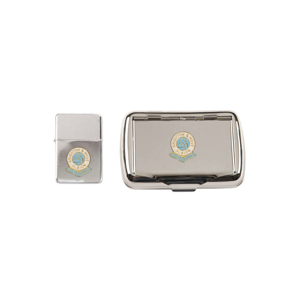 Knight Brighton And Hove Albion Football Club Polished Chrome Tobacco Tin And Stormproof Petrol Lighter
