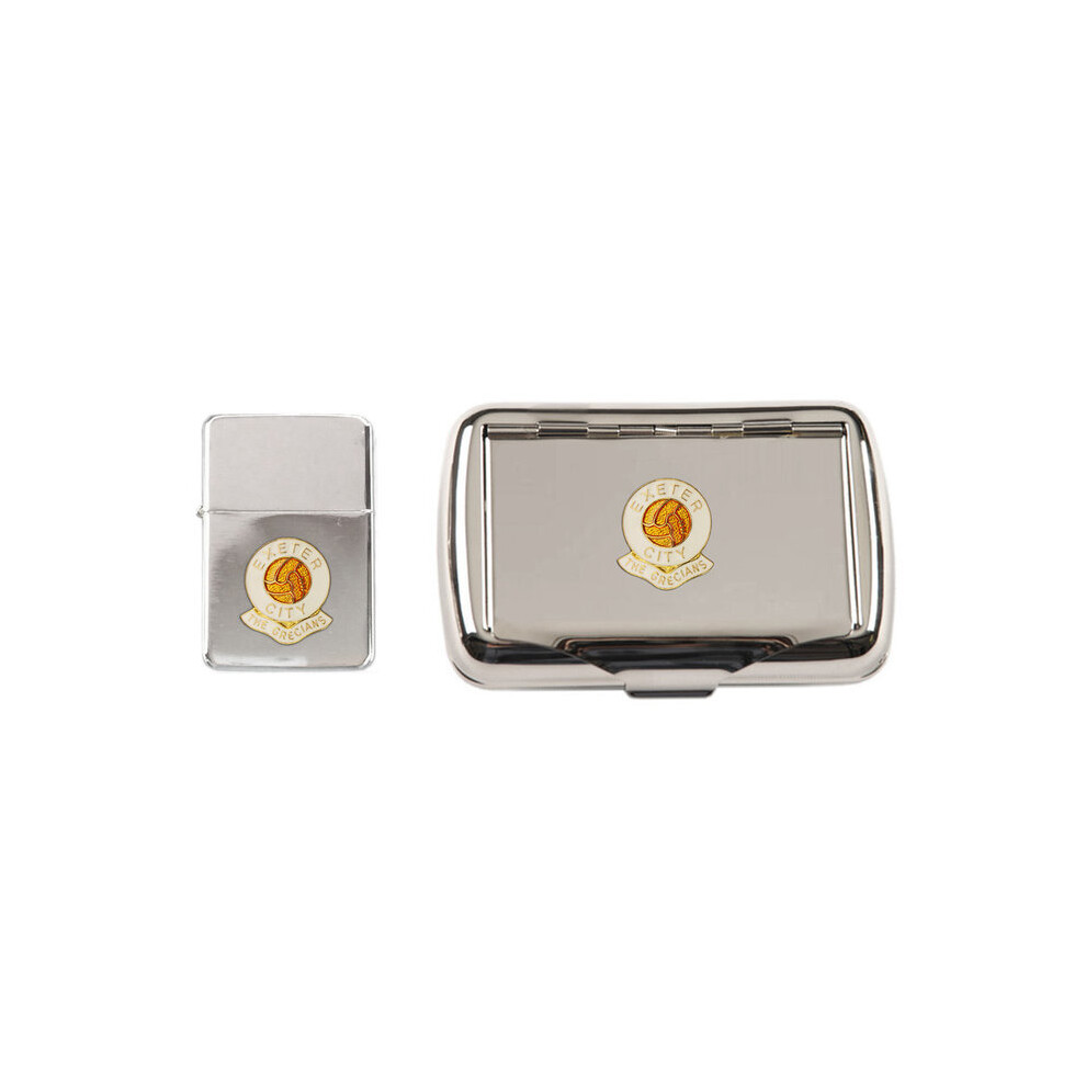 Knight Exeter City Football Club Polished Chrome Tobacco Tin And Stormproof Petrol Lighter