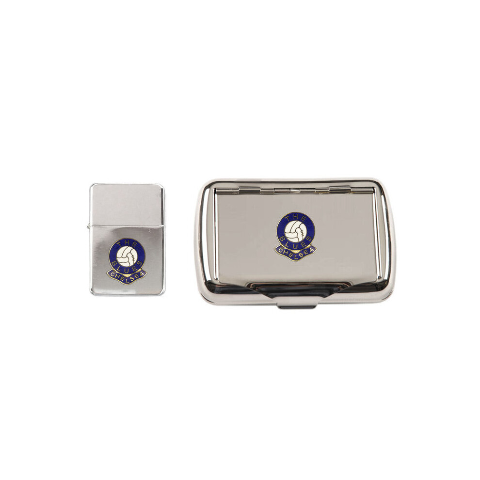 Knight Chelsea Football Club Polished Chrome Tobacco Tin And Stormproof Petrol Lighter