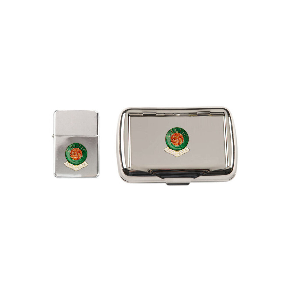 Knight Glasgow Celtic Football Club Polished Chrome Tobacco Tin And Stormproof Petrol Lighter