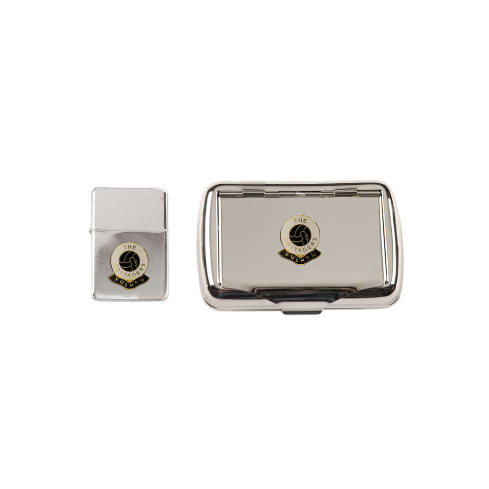 Knight Fulham Football Club Polished Chrome Tobacco Tin And Stormproof Petrol Lighter