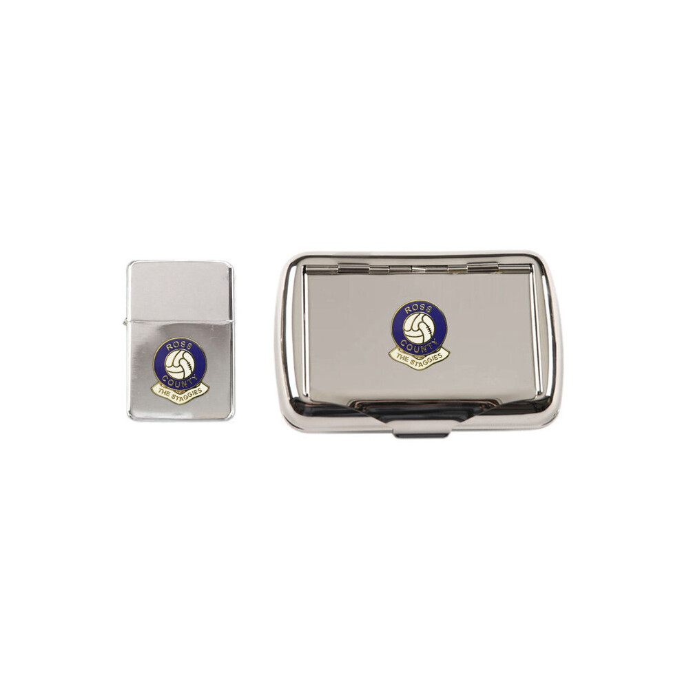Knight Ross County Football Club Polished Chrome Tobacco Tin And Stormproof Petrol Lighter