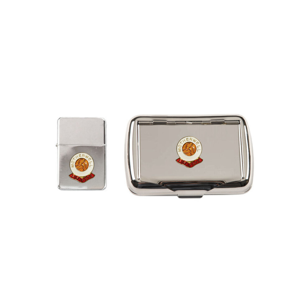 Knight Motherwell Football Club Polished Chrome Tobacco Tin And Stormproof Petrol Lighter
