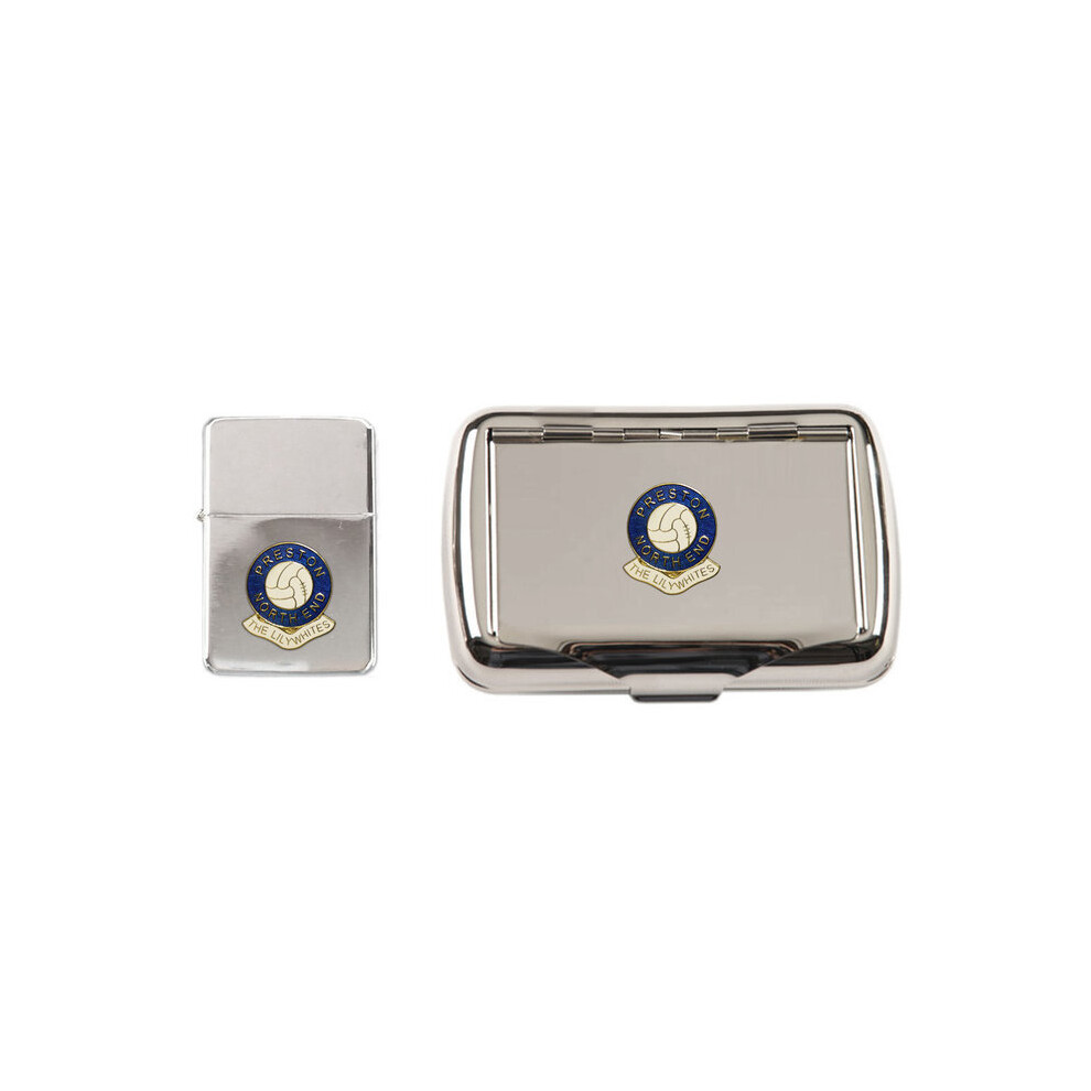 Knight Preston North End Football Club Polished Chrome Tobacco Tin And Stormproof Petrol Lighter
