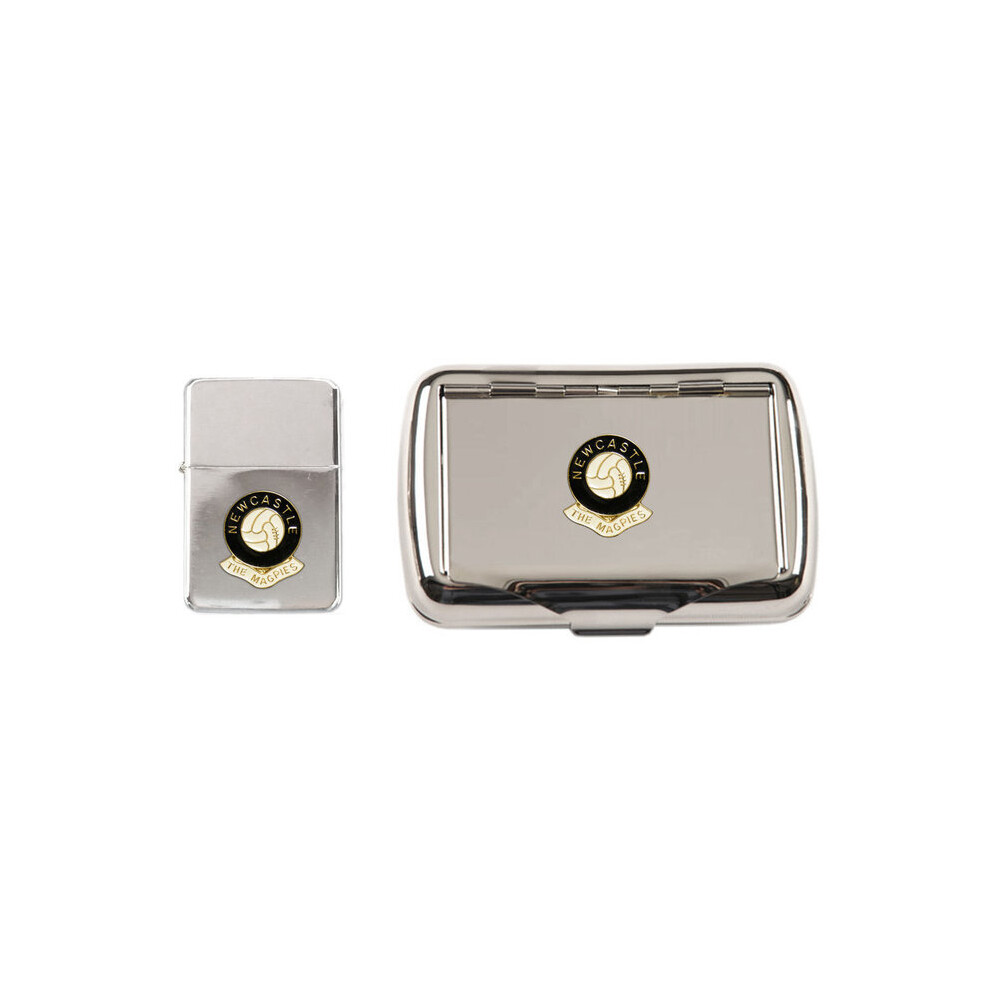 Newcastle United football club polished chrome tobacco tin and stormproof petrol lighter