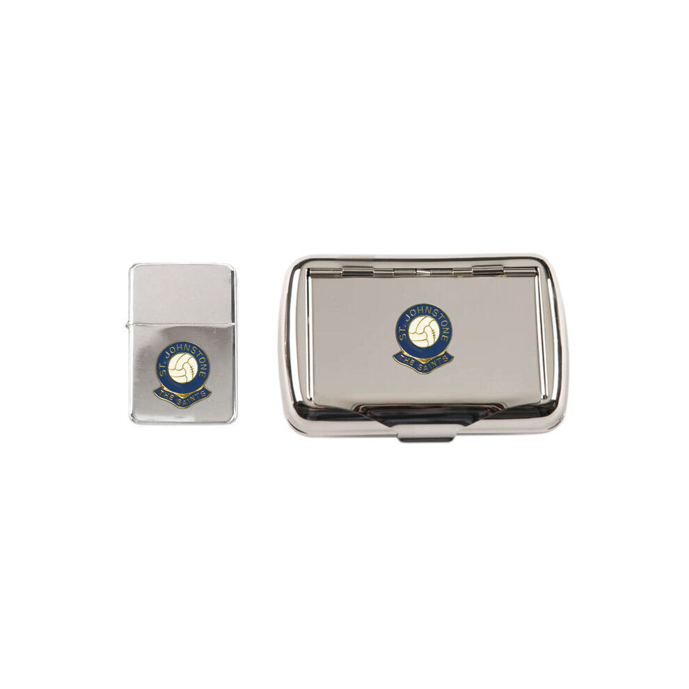 Knight St Johnstone Football Club Polished Chrome Tobacco Tin And Stormproof Petrol Lighter
